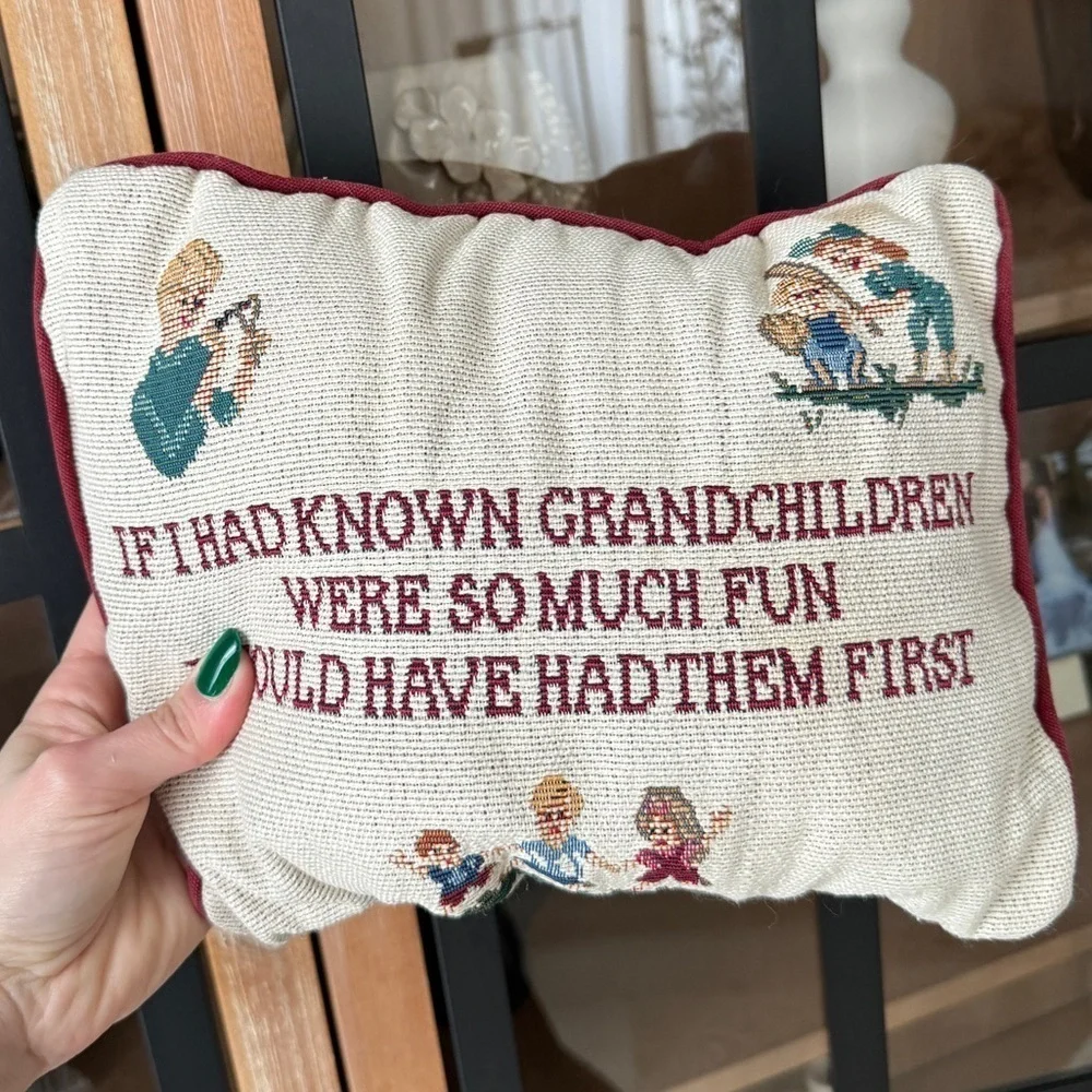 Vintage Grandchildren needlepoint pillow funny grandmother grandparents accent